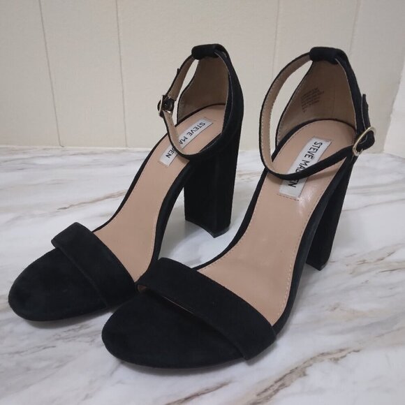 Steve Madden | Carrson Black Suede Block Heel Sandals | Size 9.5 - Picture 2 of 12
